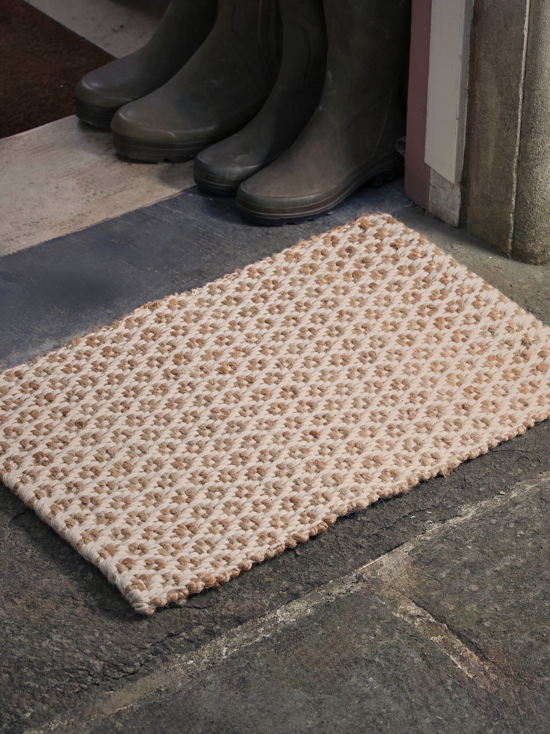 Cox & Cox natural geometric jute doormat 65x42cm, UK version