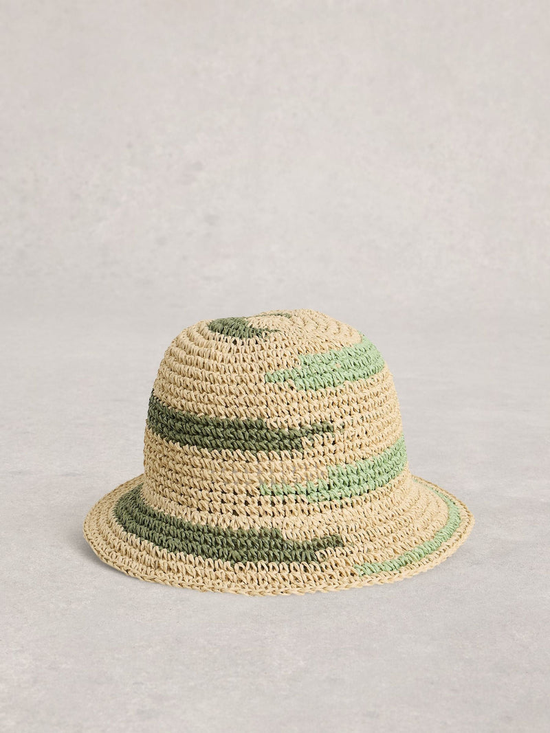 White Stuff Dark Green Crochet Bucket Hat