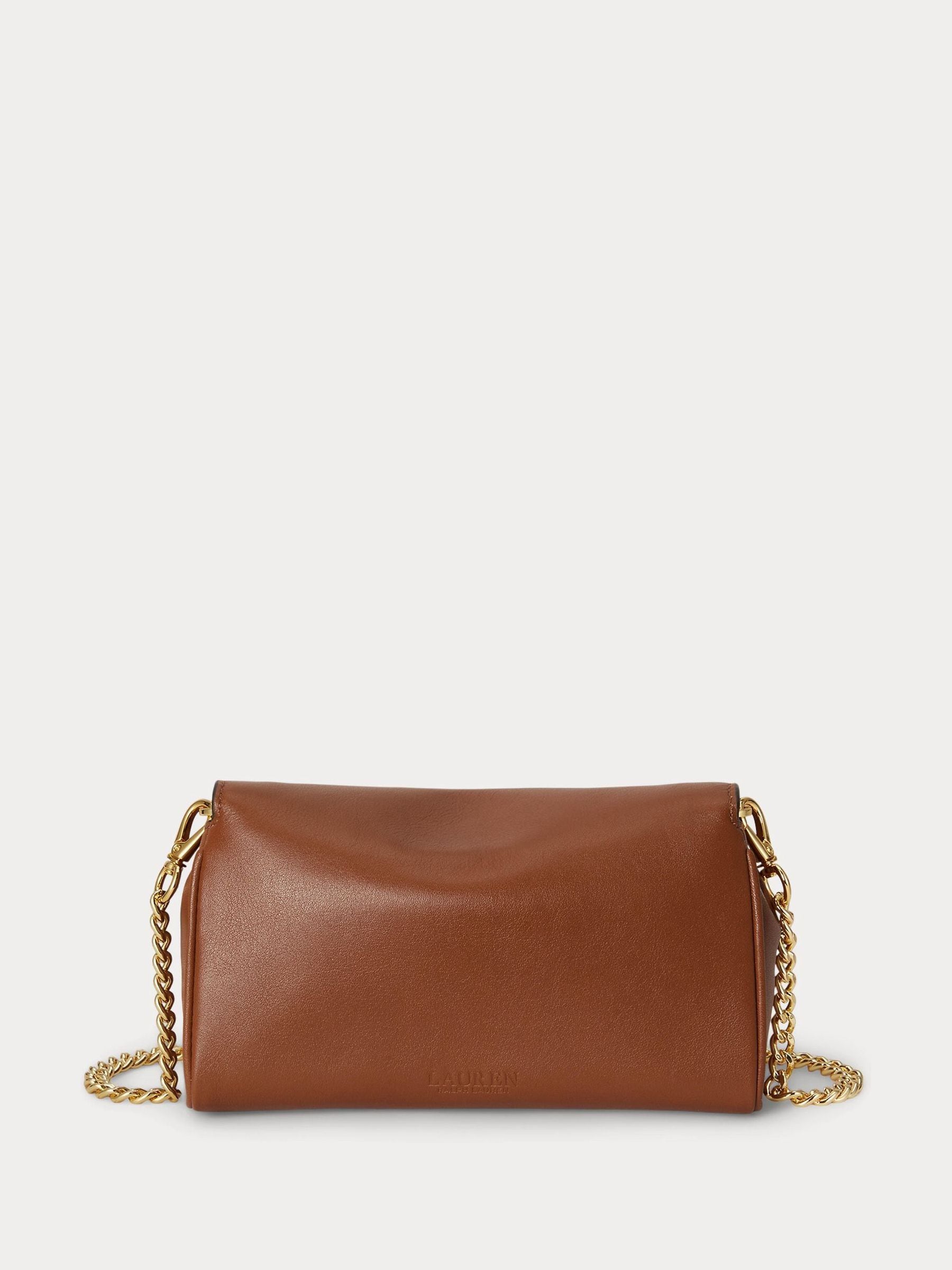 Lauren Ralph Lauren brown crossbody bag with turnlock and chain strap, UK version