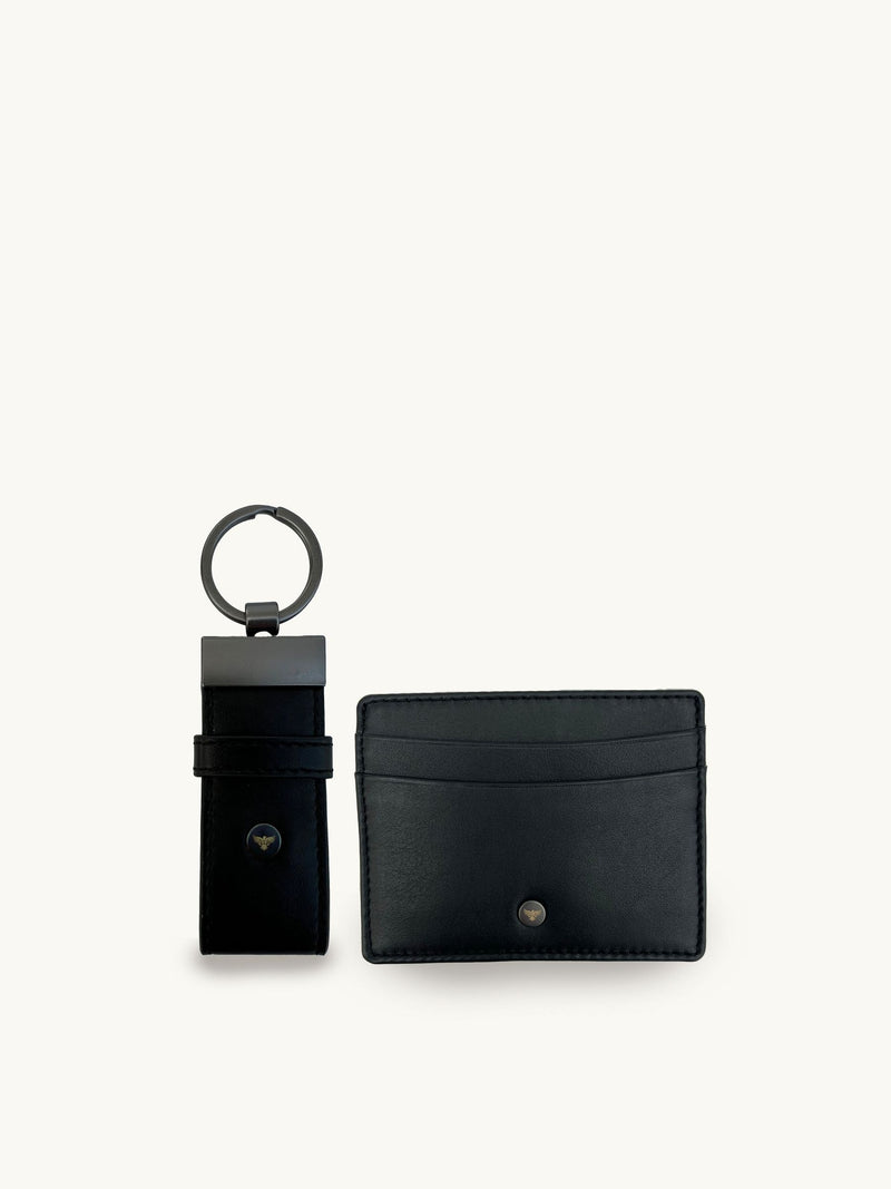 Apatchy black leather keyring and cardholder set (British brand)