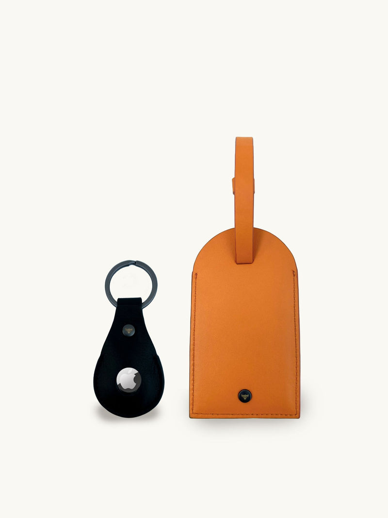 Apatchy Black Leather Luggage Tag and Air Tag Gift Set