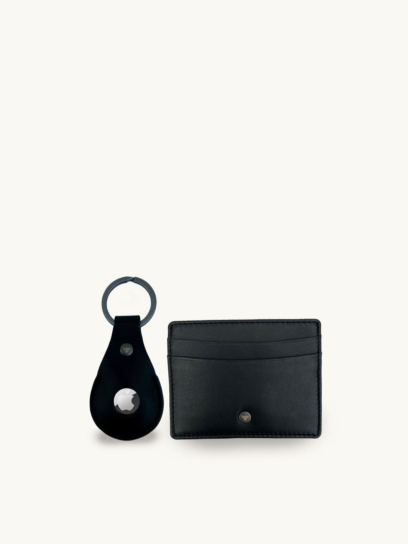 Apatchy Black Leather AirTag and Cardholder Gift Set
