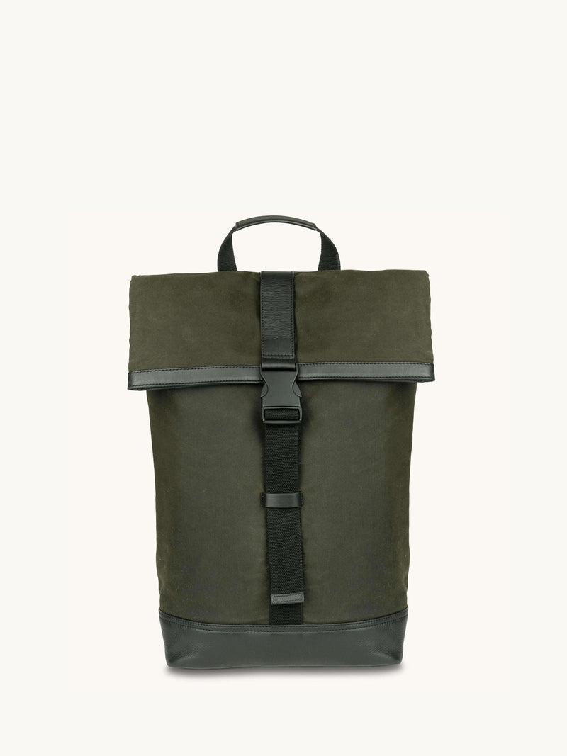 Apatchy Green Cavendish waxed canvas leather backpack, imported from the UK