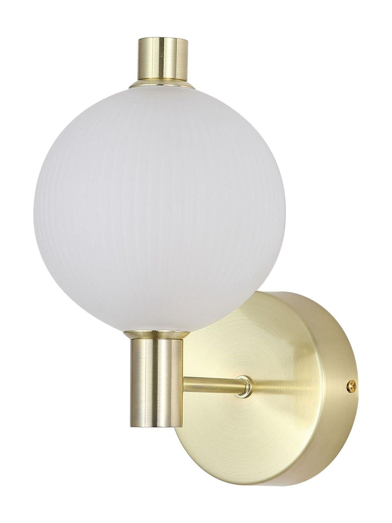 Searchlight satin brass frosted glass wall light, imported from the UK