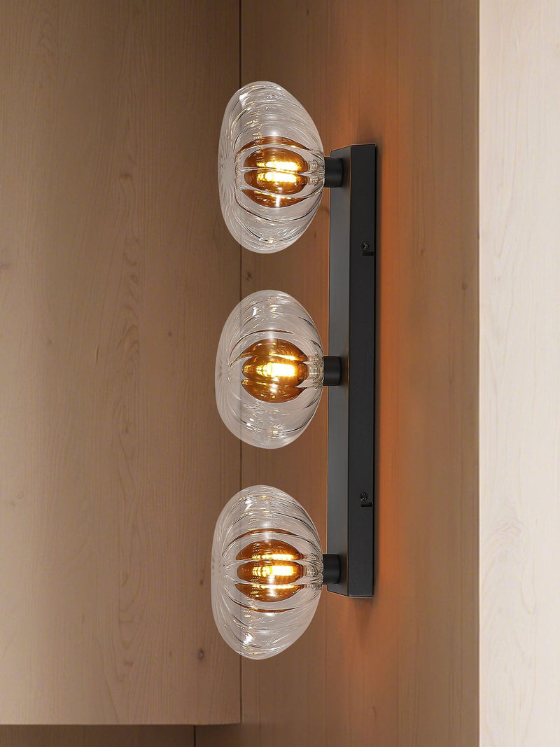 Searchlight black three ribbed glass wall light 52cm, UK version