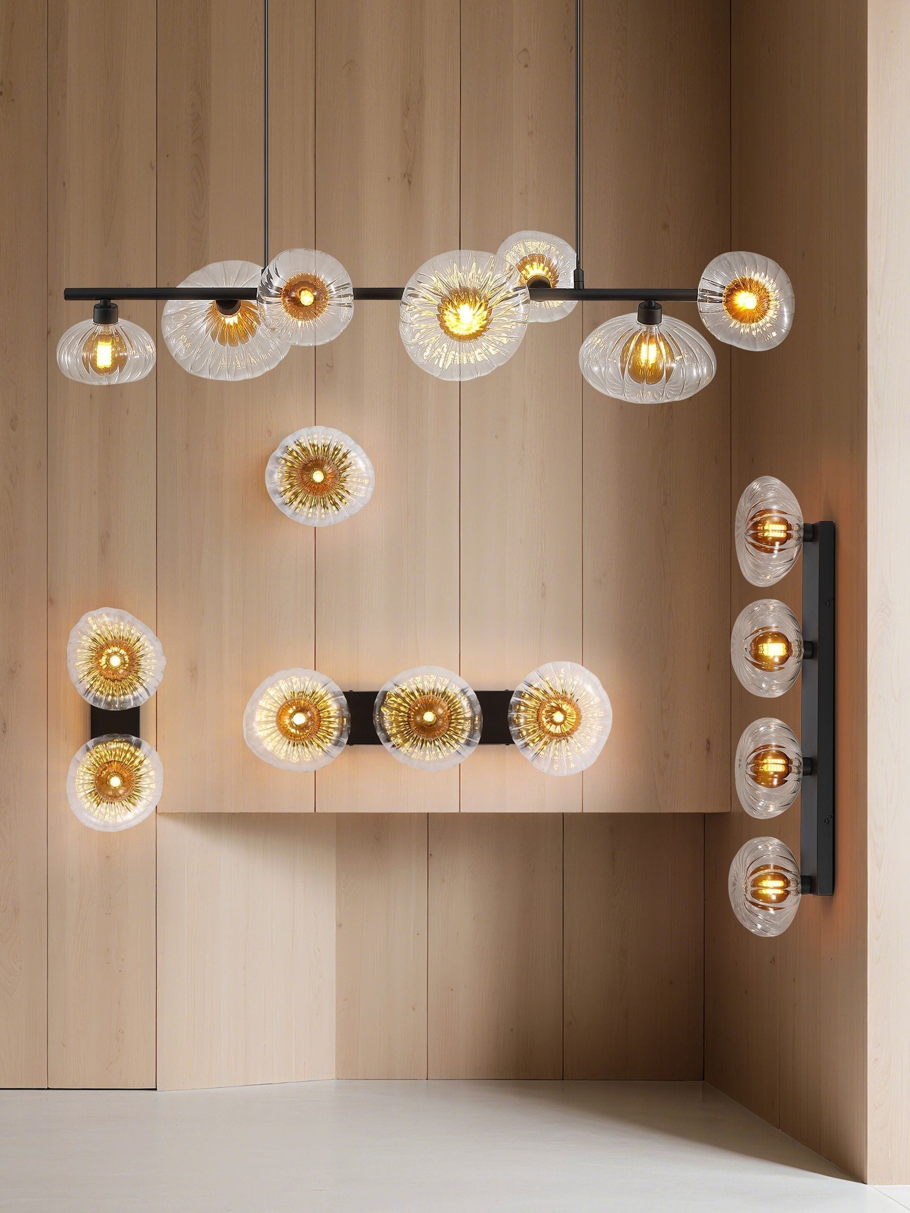 Searchlight black three ribbed glass wall light 52cm, UK version