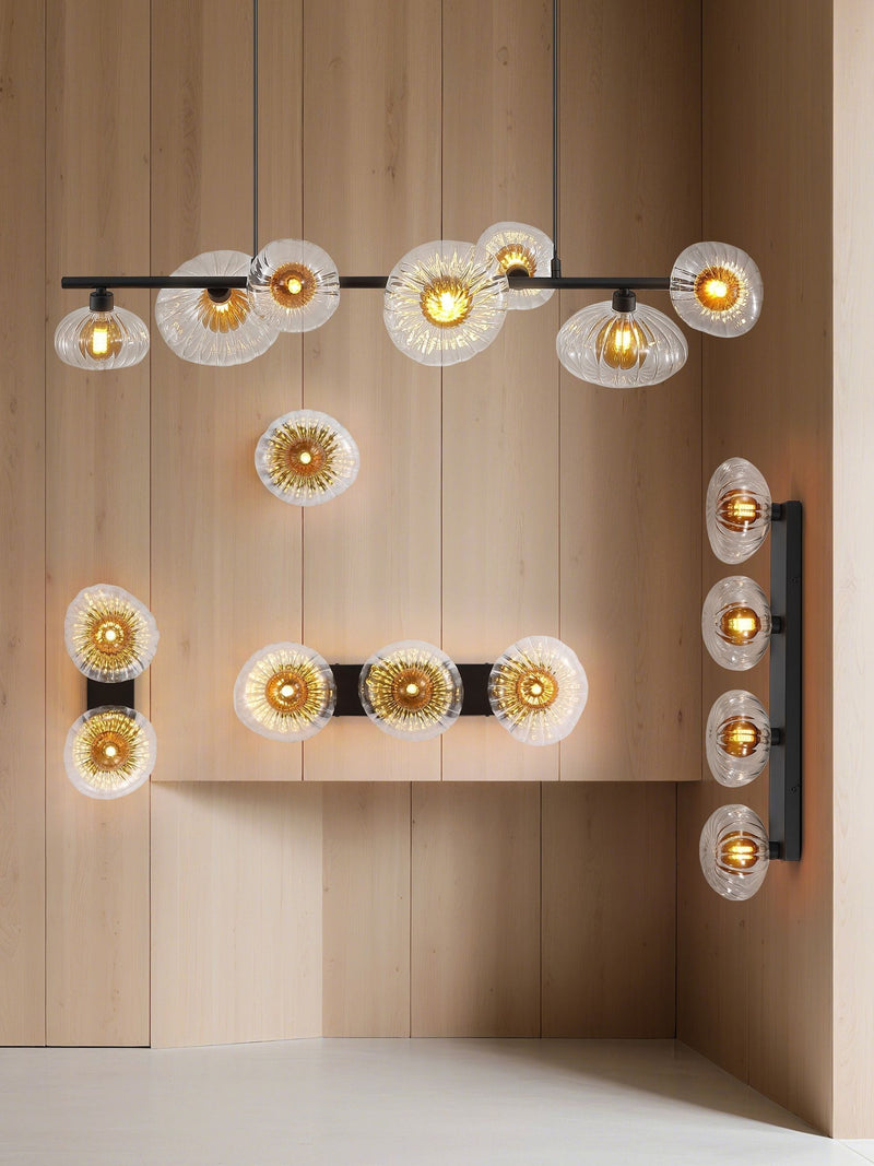 Searchlight black three ribbed glass wall light 52cm, UK version
