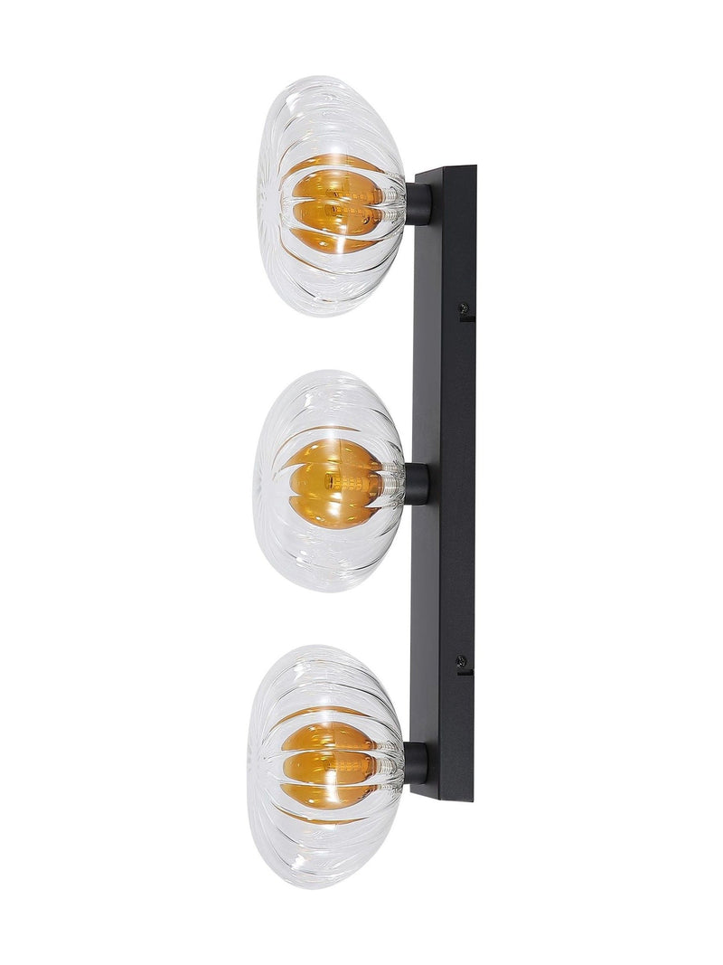 Searchlight black three ribbed glass wall light 52cm, UK version