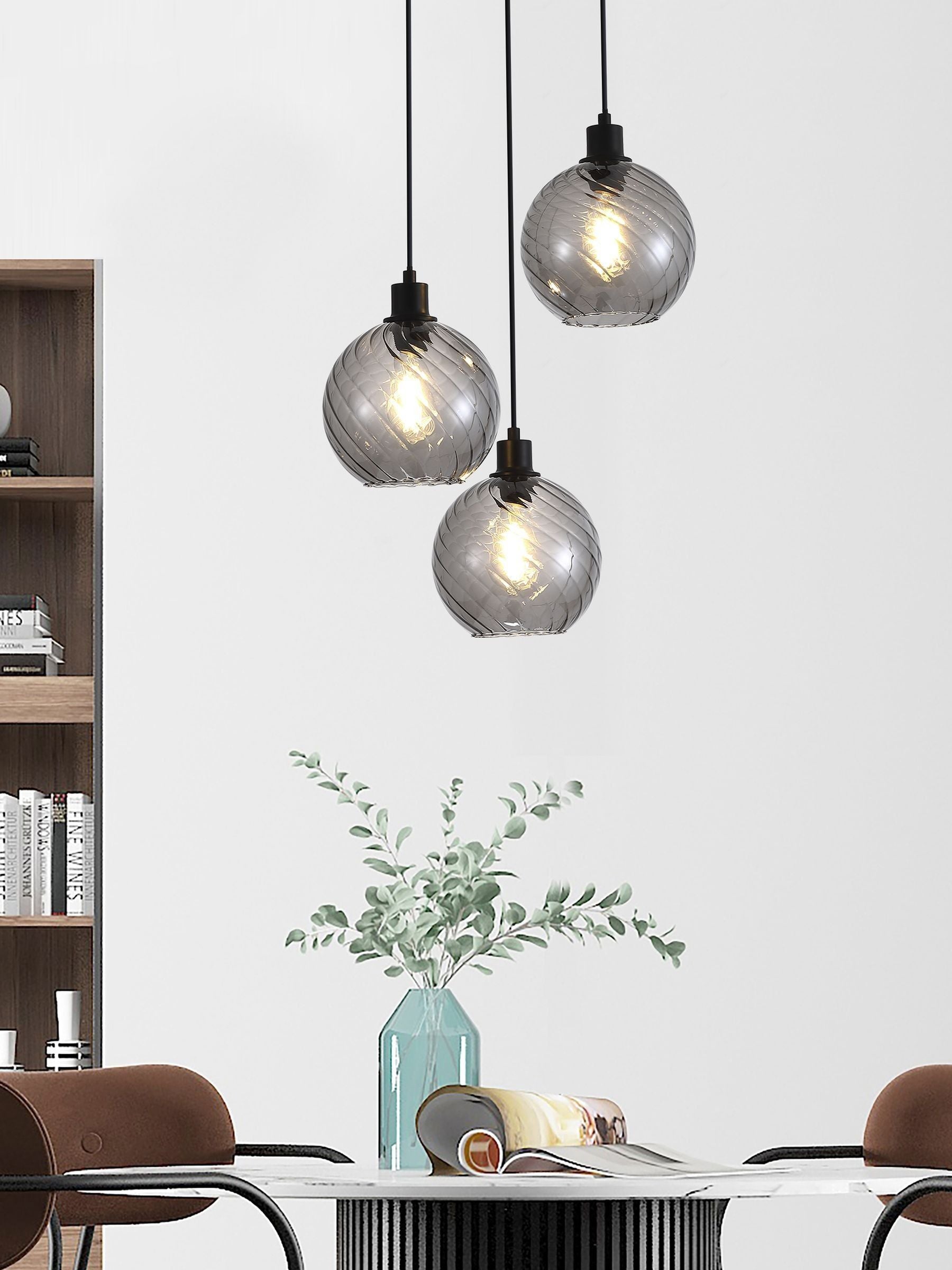 Searchlight black 3-light glass pendant ceiling light - British product