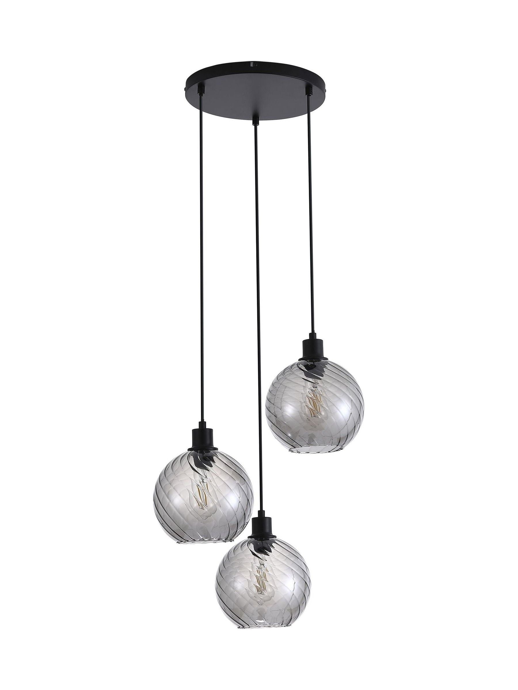Searchlight black 3-light glass pendant ceiling light - British product