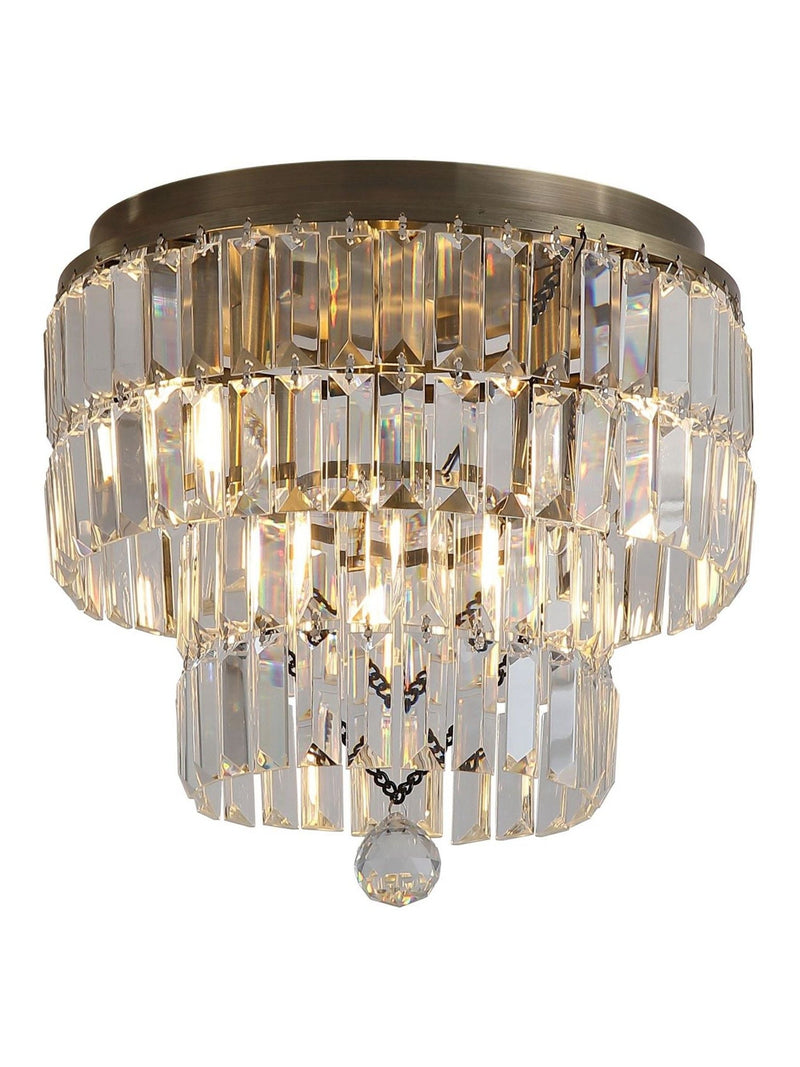 Searchlight antique brass flush ceiling light with crystal tiles, UK version