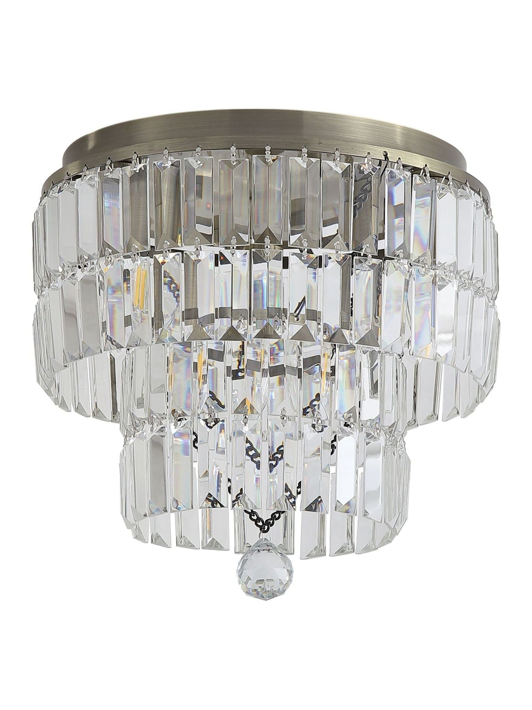 Searchlight antique brass flush ceiling light with crystal tiles, UK version
