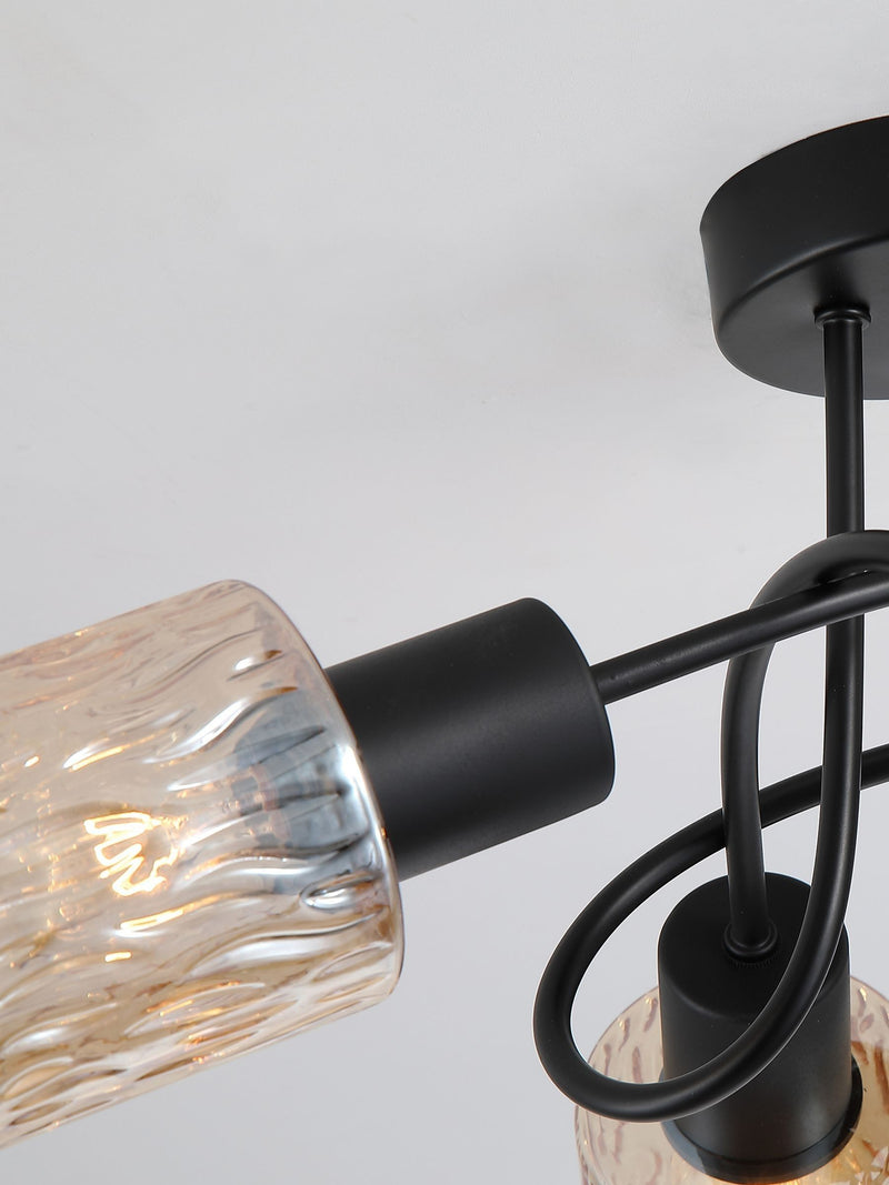 Searchlight amber and black three-light ceiling lamp, imported from the UK