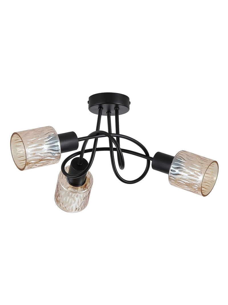 Searchlight amber and black three-light ceiling lamp, imported from the UK