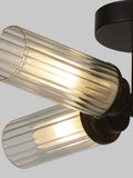 Searchlight black flush ceiling light with ribbed glass, UK version
