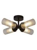 Searchlight black flush ceiling light with ribbed glass, UK version