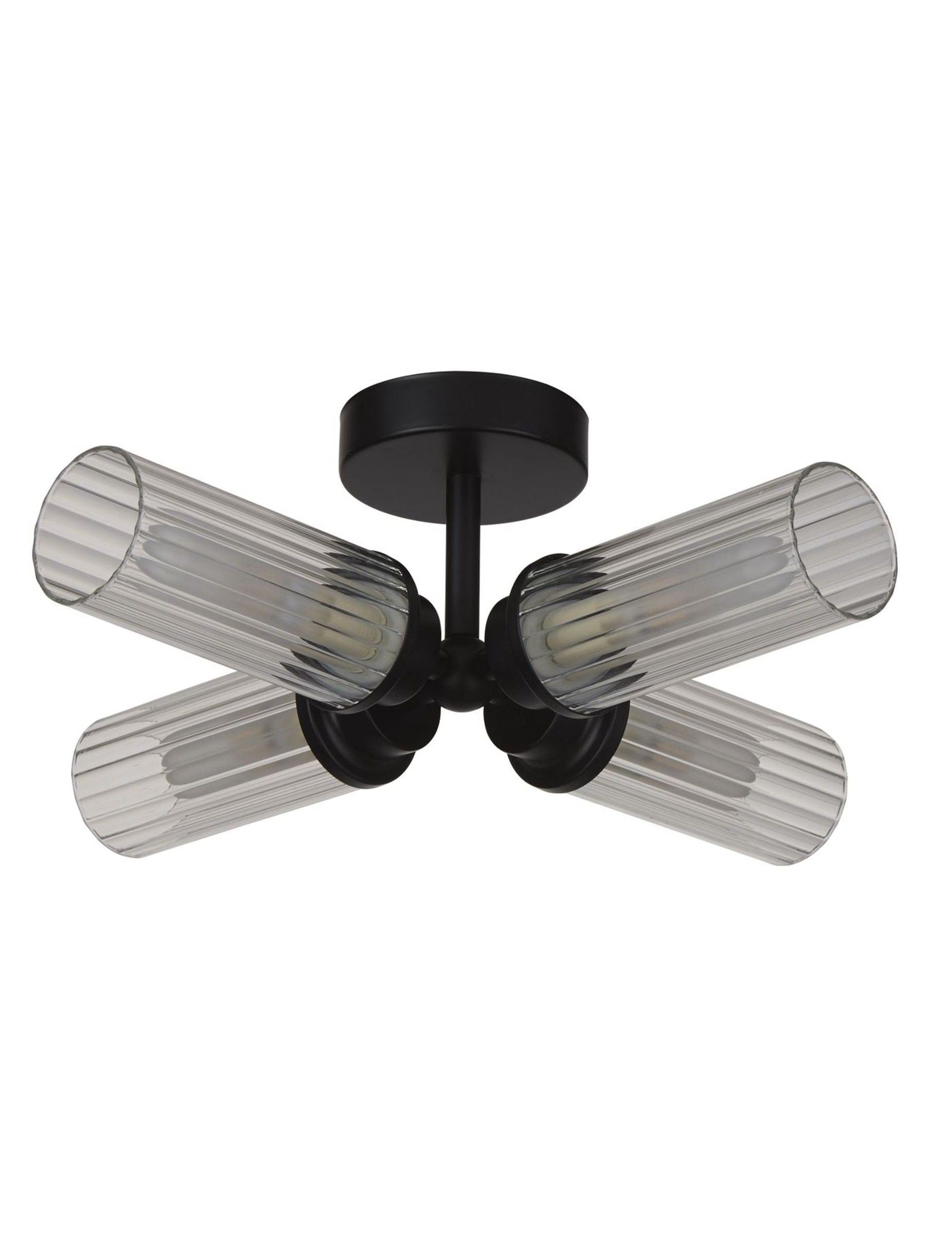 Searchlight black flush ceiling light with ribbed glass, UK version