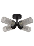 Searchlight black flush ceiling light with ribbed glass, UK version