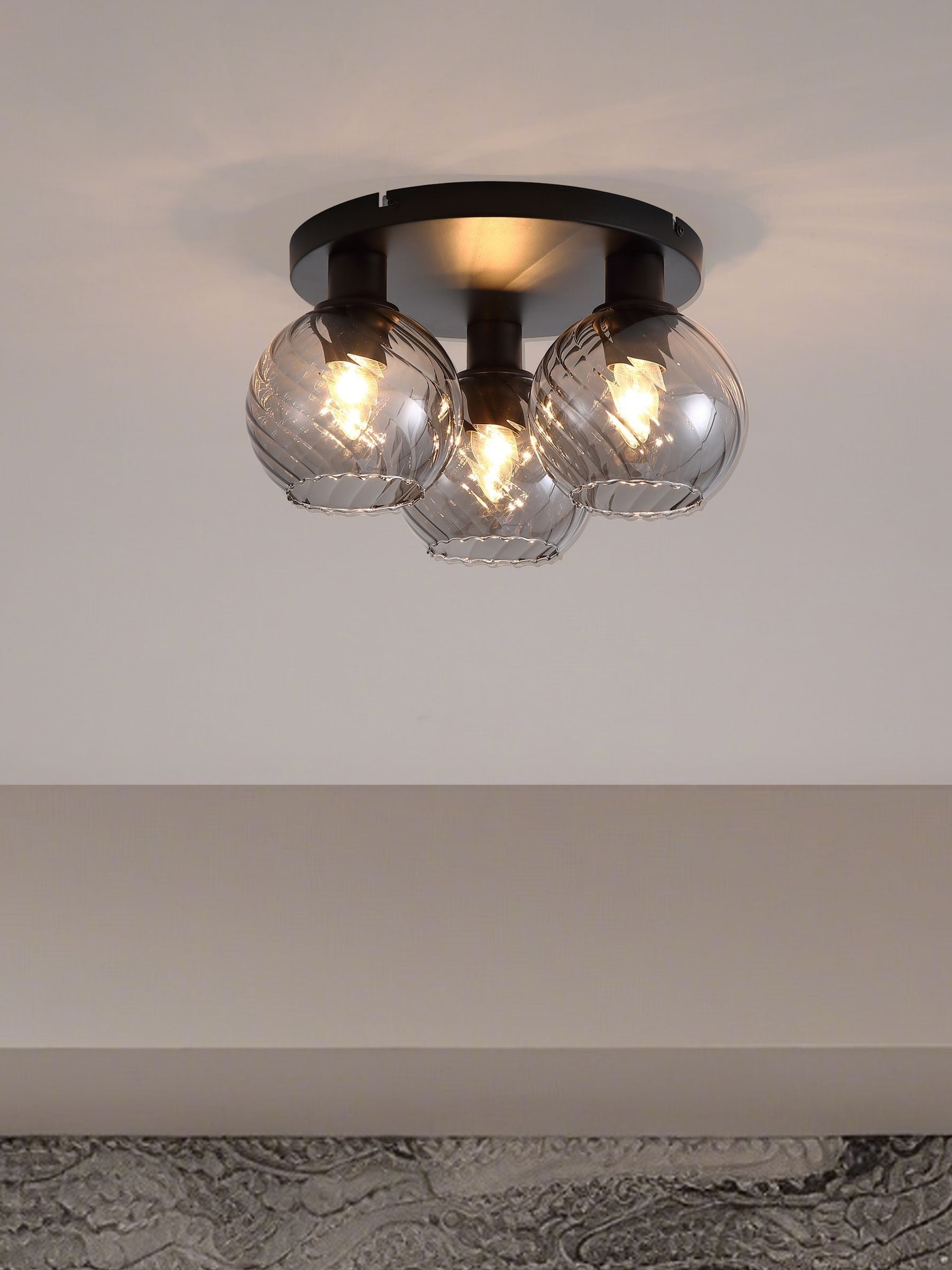 Searchlight black smoke flush ceiling light, UK version