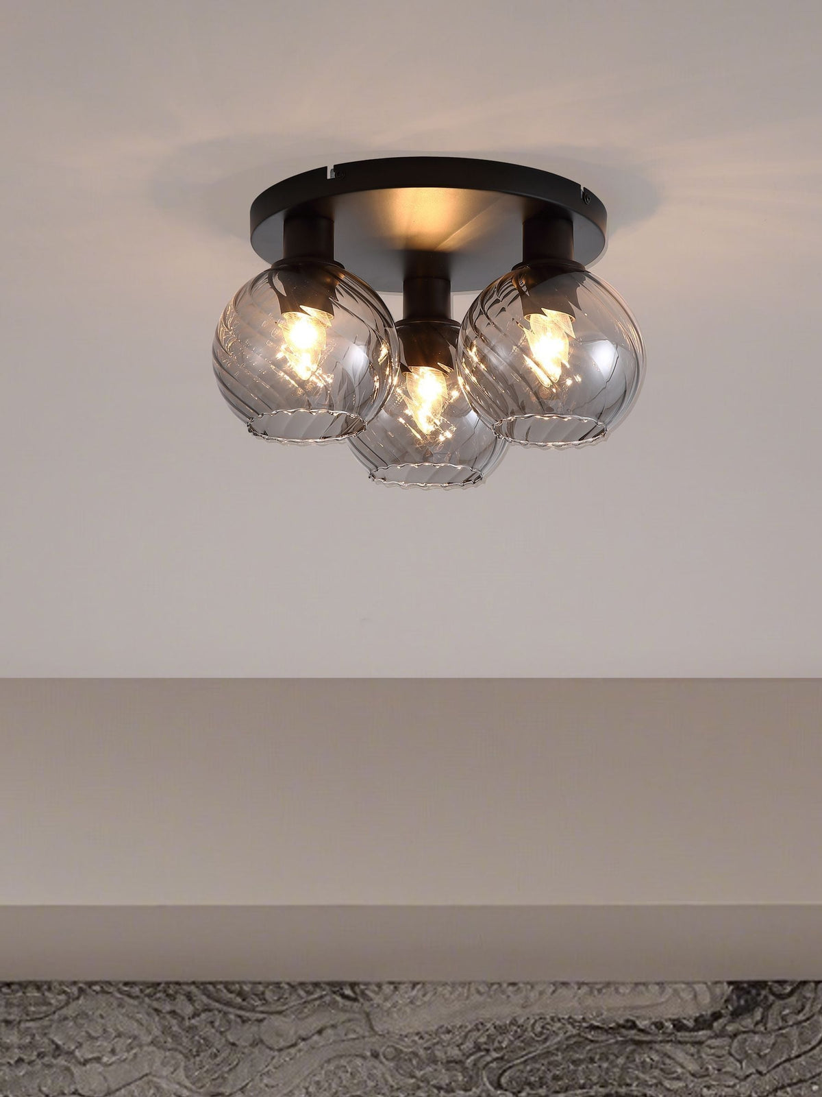 Searchlight black smoke flush ceiling light, UK version