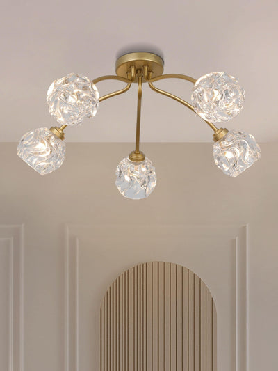 Next Searchlight Gold 5 Light Textured Glass Flush Ceiling Light- Buy online at McGrocer