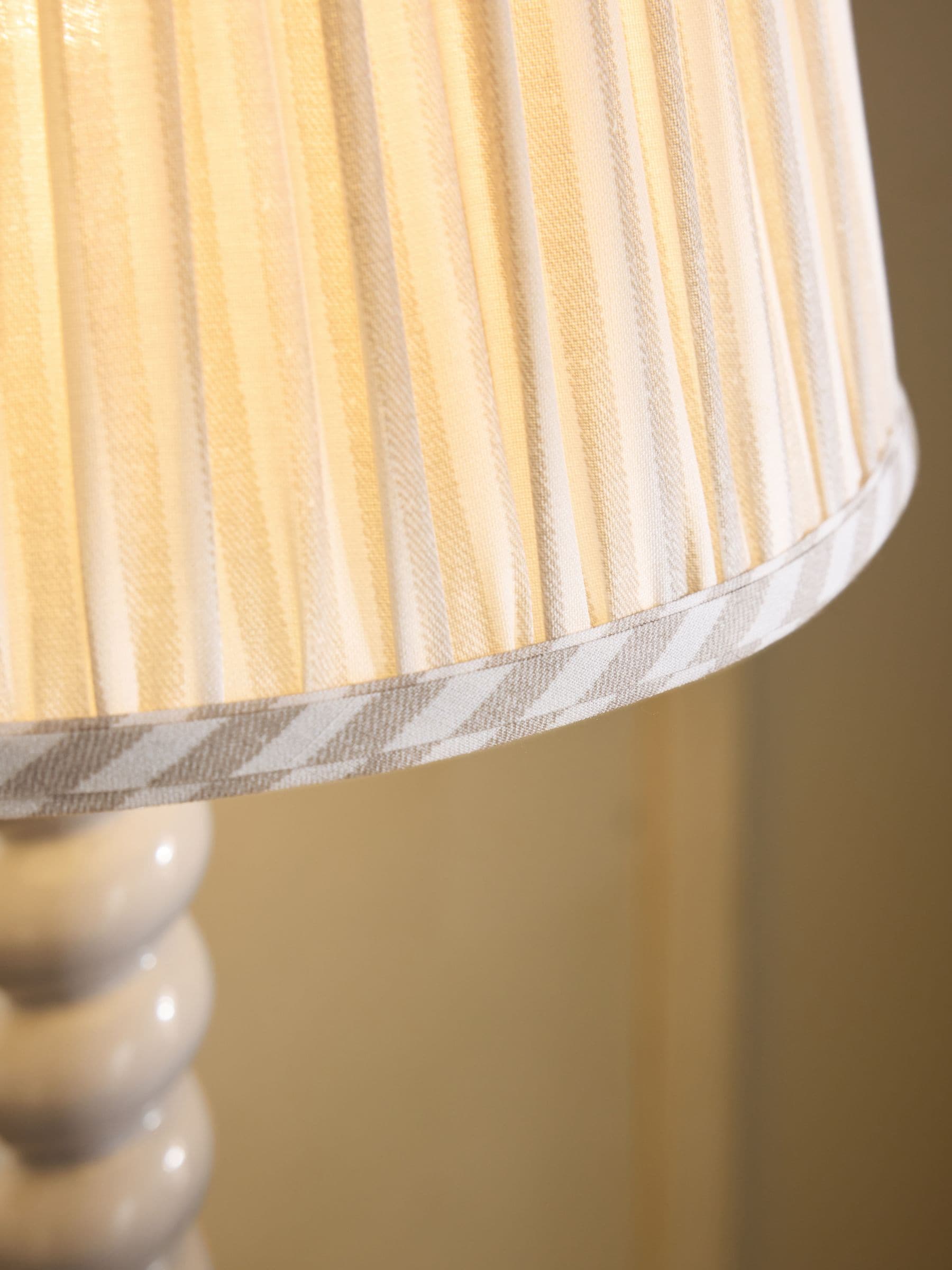 Barley twist table lamp light grey fabric shade, UK version