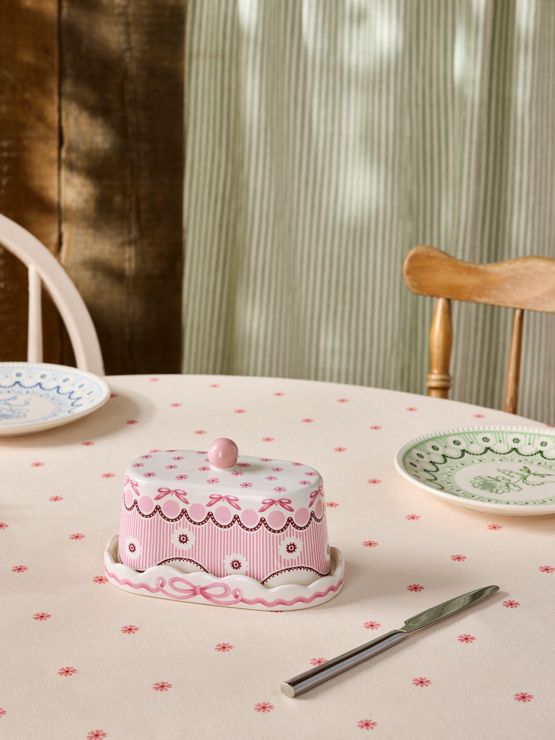 Cath Kidston pink Spitalfields Silk butter dish, UK version