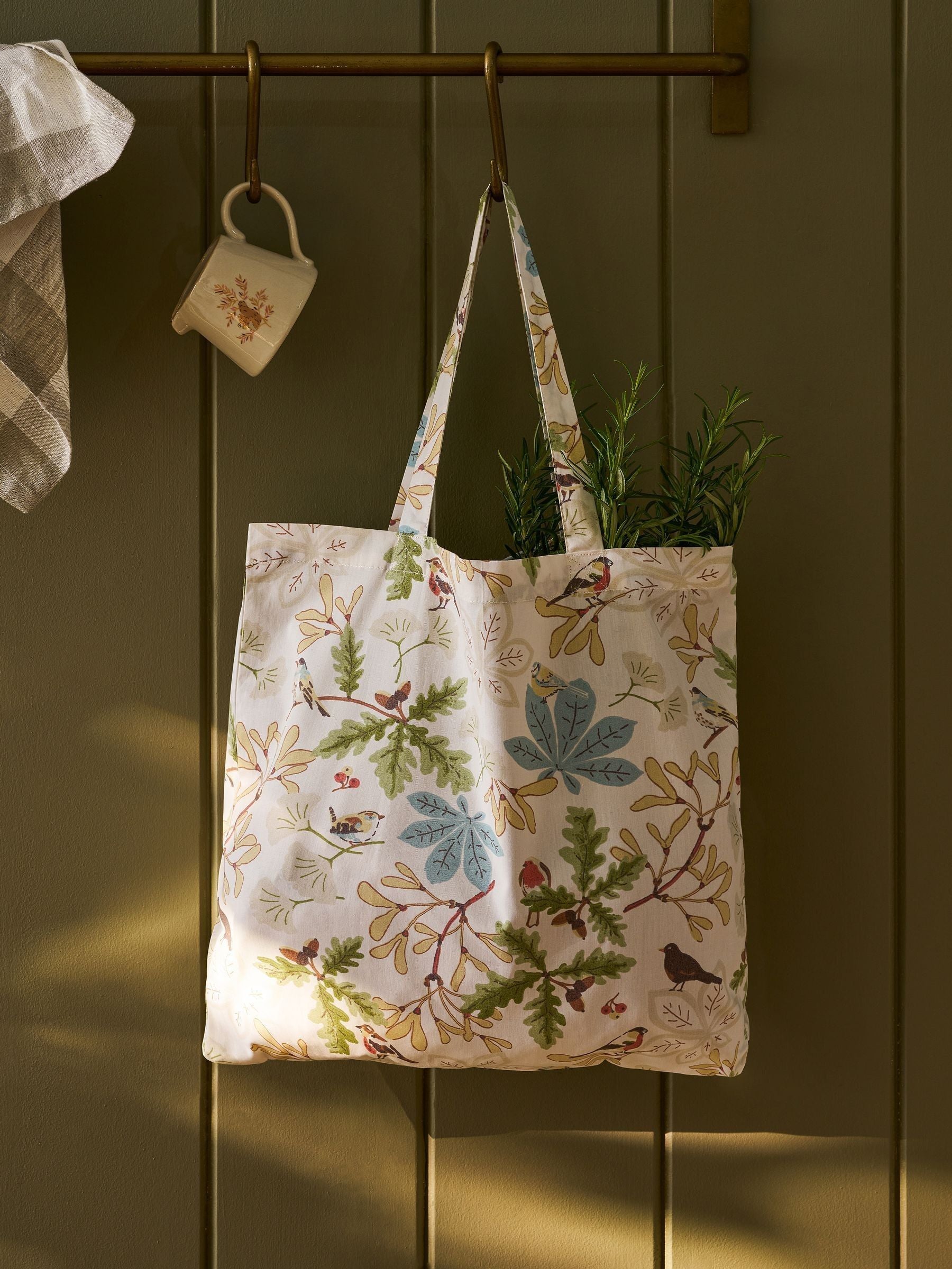 Sophie Allport cream Orchard Birds folding shopping bag, imported from the UK