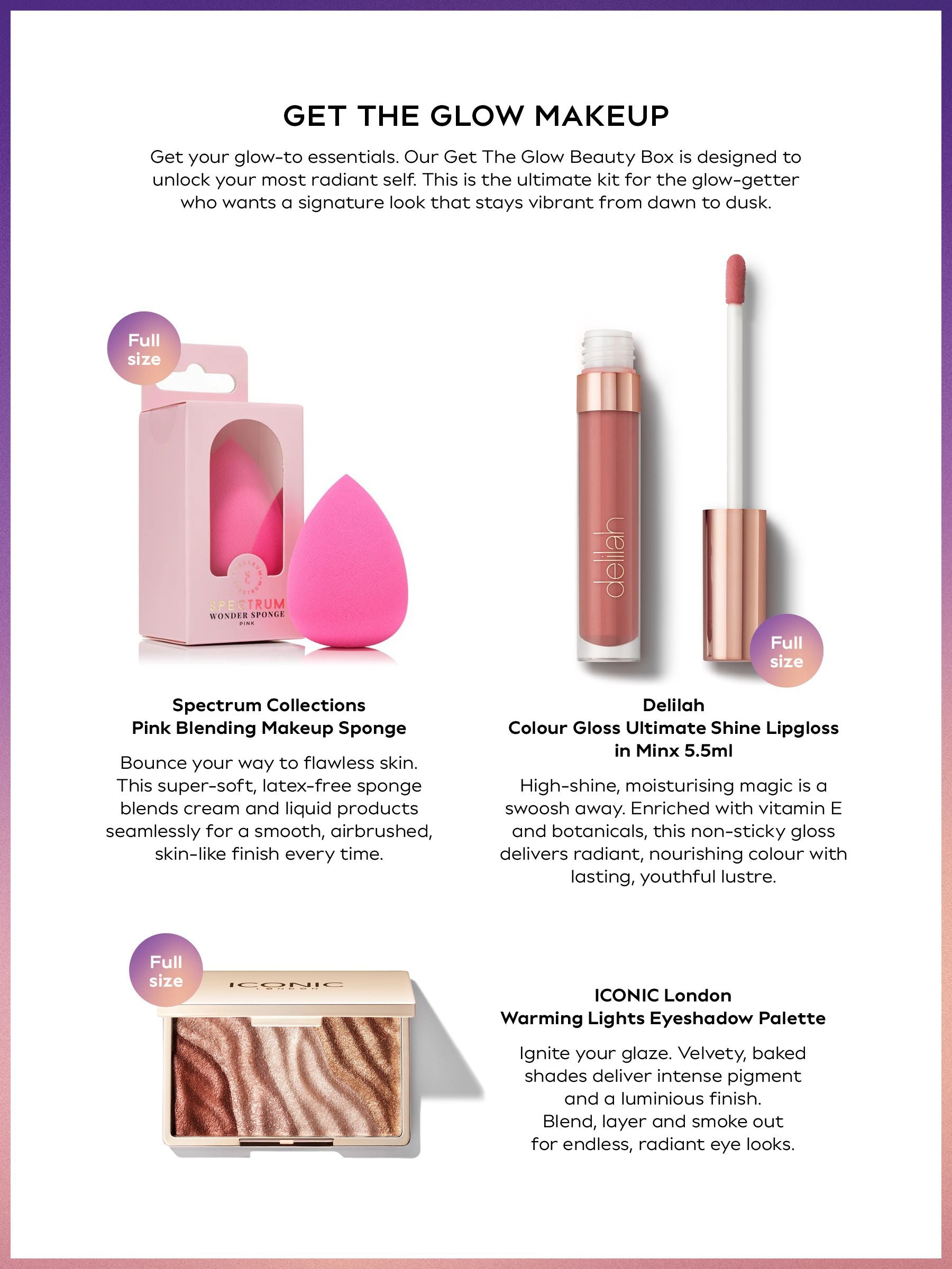Get The Glow makeup beauty box full-size products, UK version