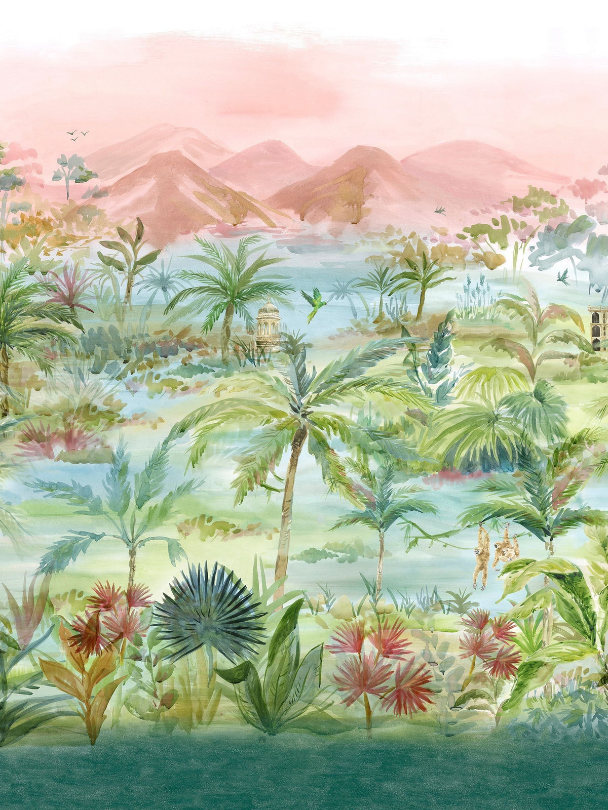 Clarke and Clarke teal Kerala Indira mural wallcovering 135cm - British product