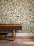 Morris & Co CoralTeal Wild Tulip & Vine Unfinished Works 10m Wallpaper