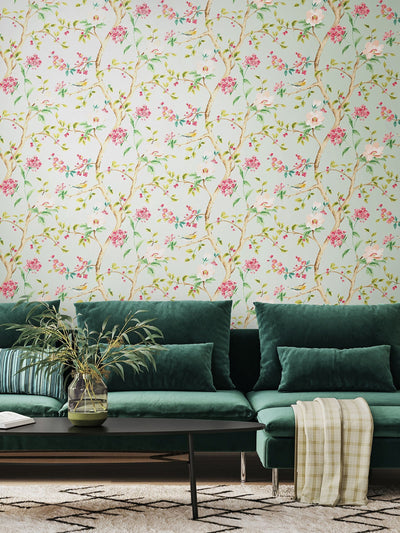 Next Hoopla Walls Seafoam Rose Bird Song Coral Mix Wallpaper - 10m x 50cm- Buy online at McGrocer
