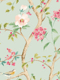 Hoopla Walls Seafoam Rose Bird Song wallpaper 10m, imported from the UK