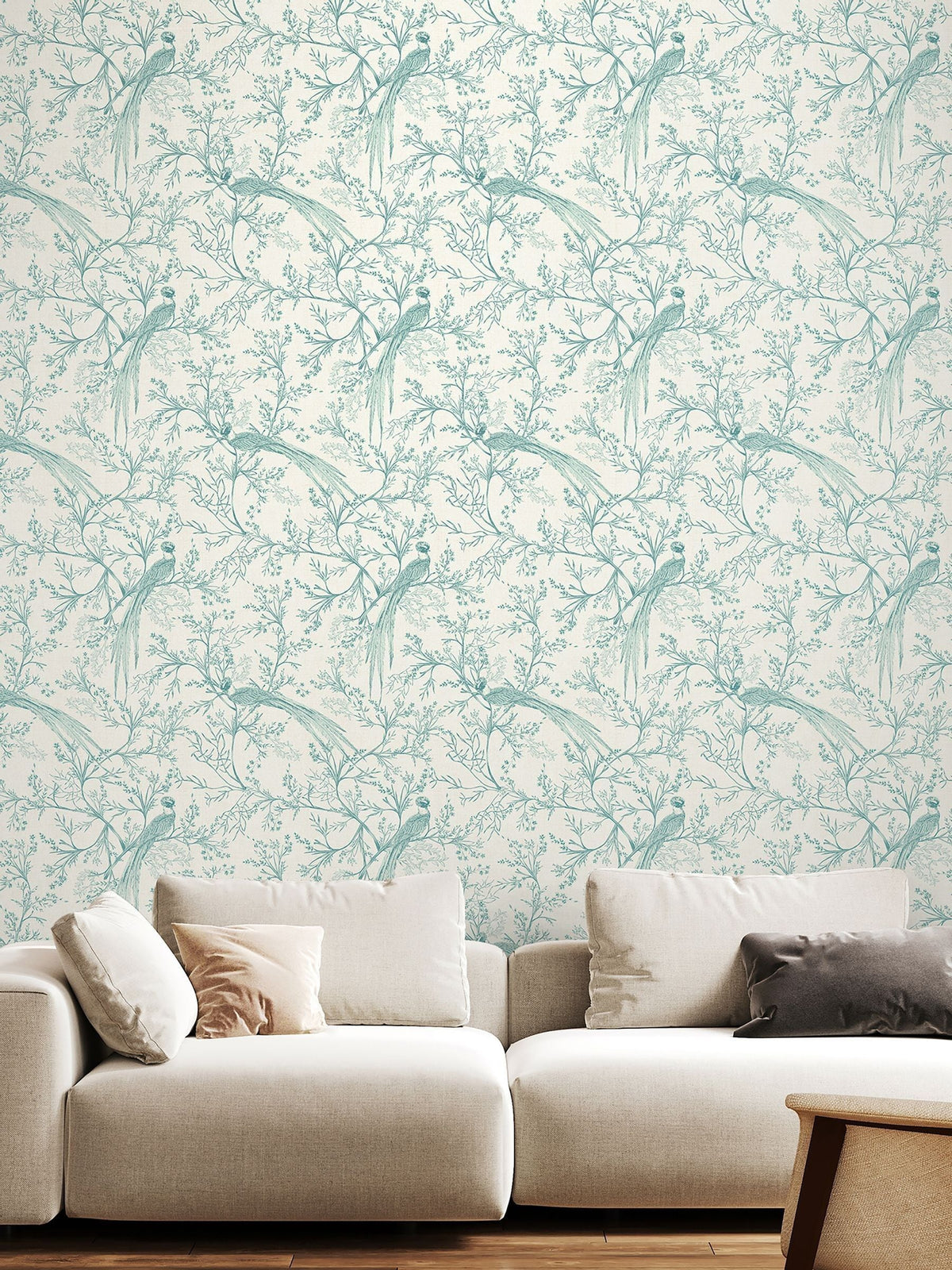 Hoopla Walls Duck Egg Blue Bird Toile Stone 10M Wallpaper