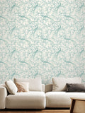 Hoopla Walls Duck Egg Blue Bird Toile Stone 10M Wallpaper