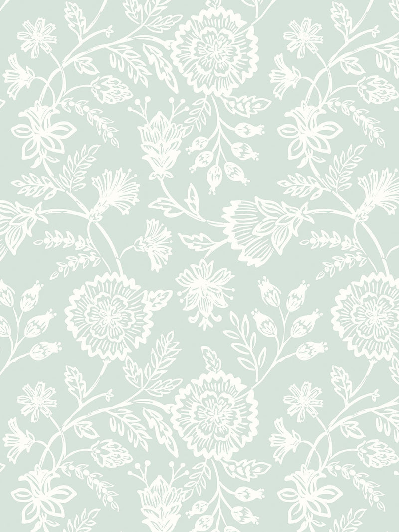 Hoopla Walls Soft Petrol Evelyn Trail Bone 10M Wallpaper