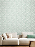 Hoopla Walls Soft Petrol Evelyn Trail Bone 10M Wallpaper