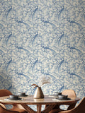 Hoopla Walls Dark Denim Bird Toile Stone 10M Wallpaper