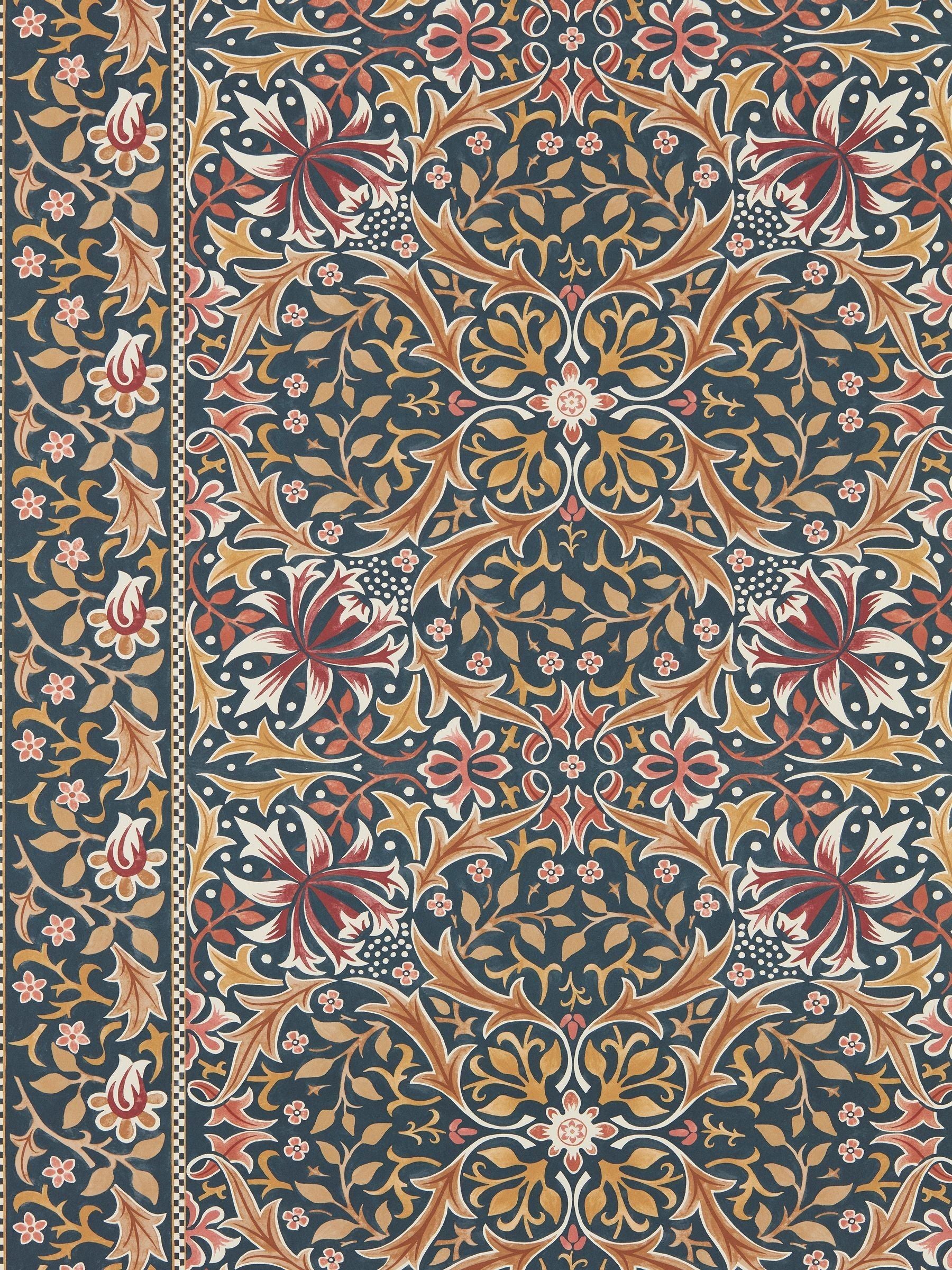 Morris & Co Walthamstow IndigoGold wallpaper roll, imported from the UK