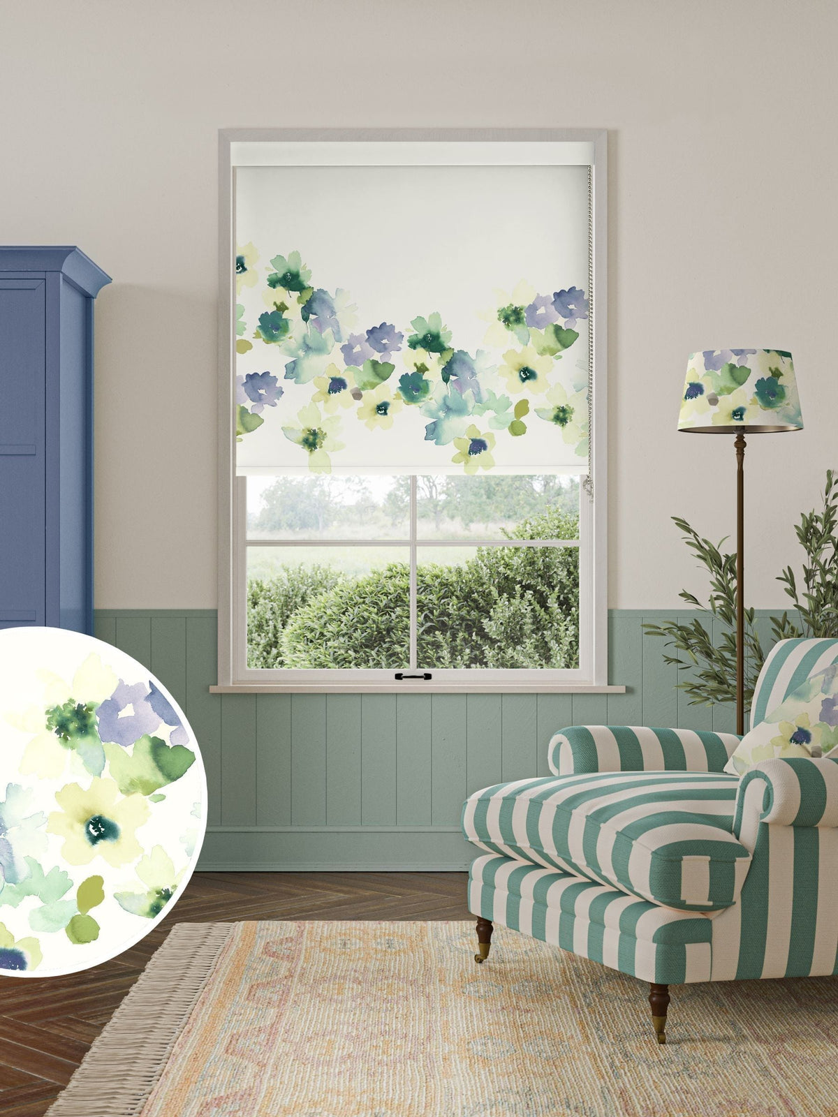 Bluebellgray floral print made to measure blinds, imported from the UK