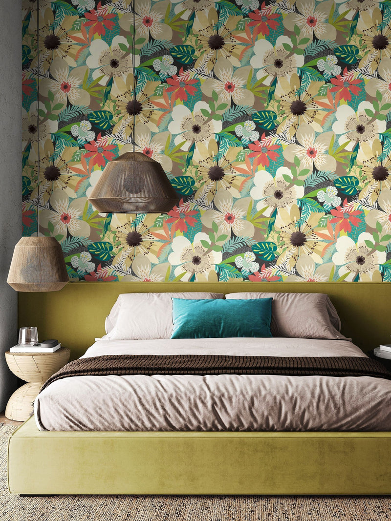 Ohpopsi Linen Stone Floral Riot Forest Wallpaper 10m x 50cm