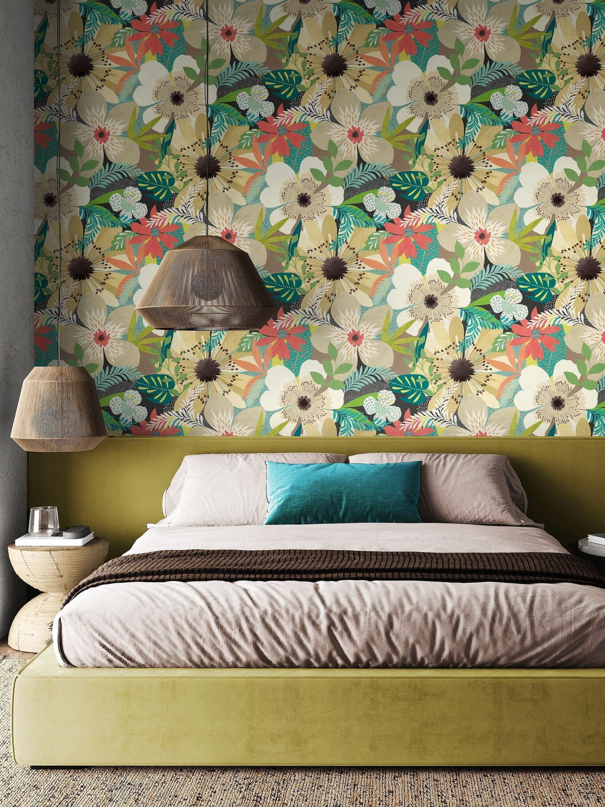 Ohpopsi Linen Stone Floral Riot Forest Wallpaper 10m x 50cm