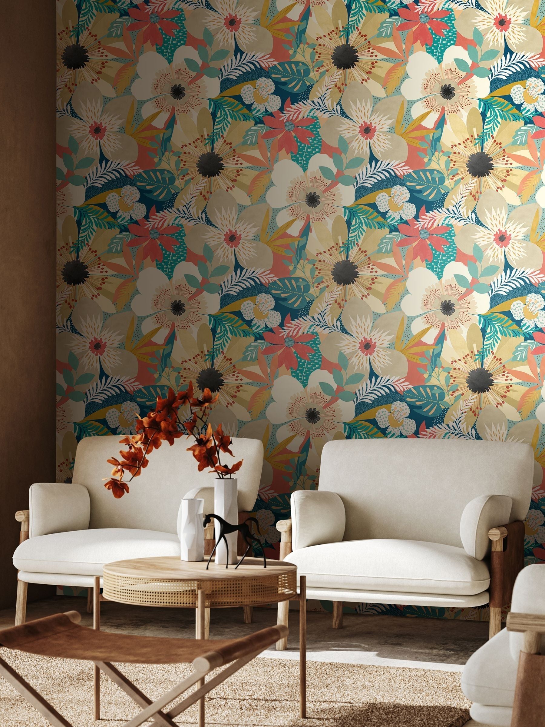 Ohpopsi Linen Stone Floral Riot Forest Wallpaper 10m x 50cm