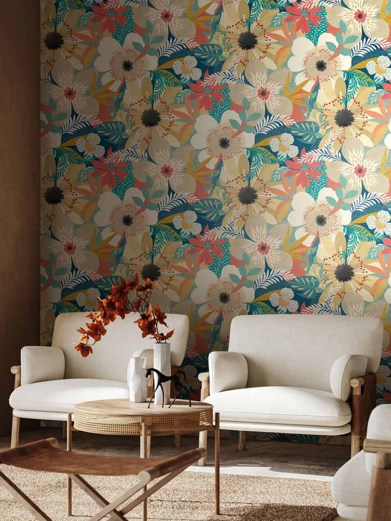 Ohpopsi Linen Stone Floral Riot Forest Wallpaper 10m x 50cm