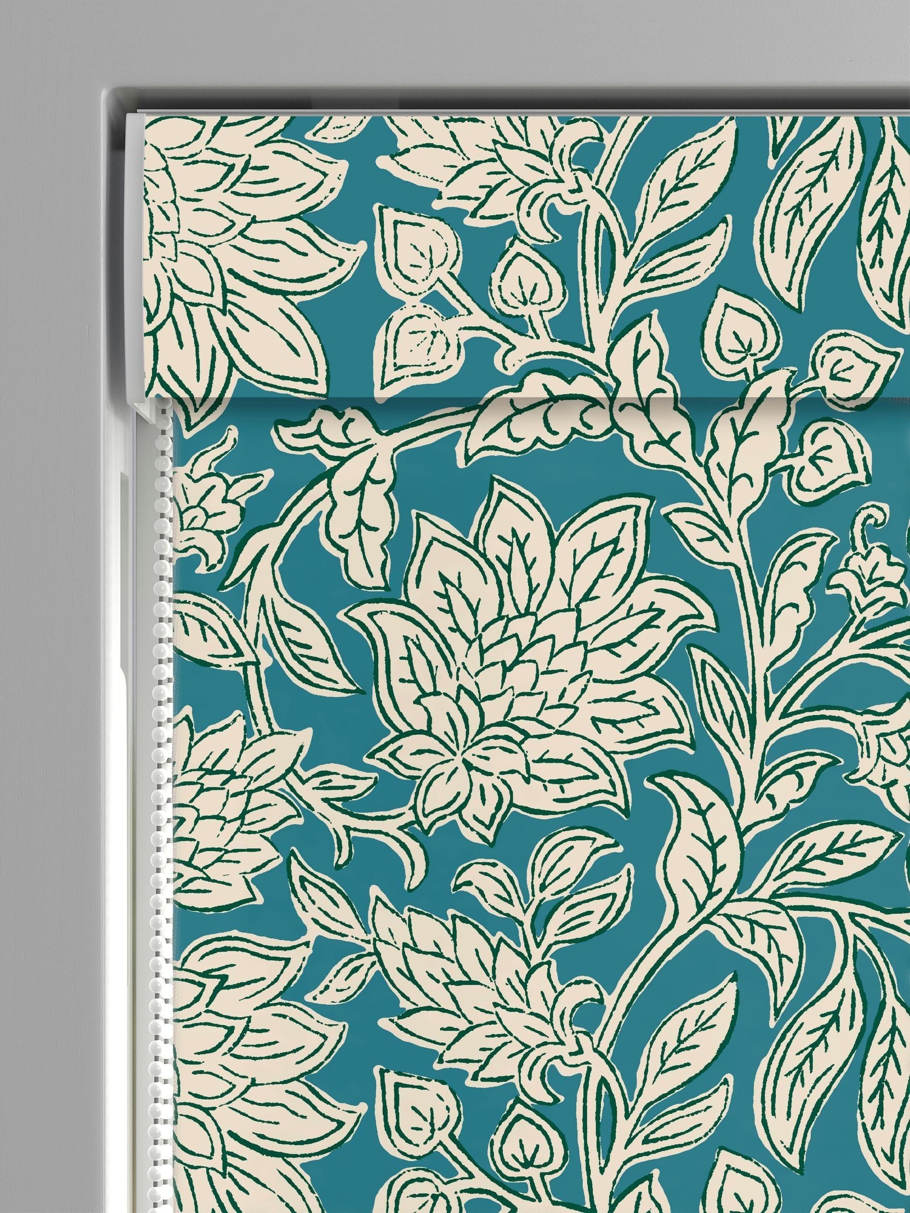 Land & Shore teal Rowallane roman blinds, UK version