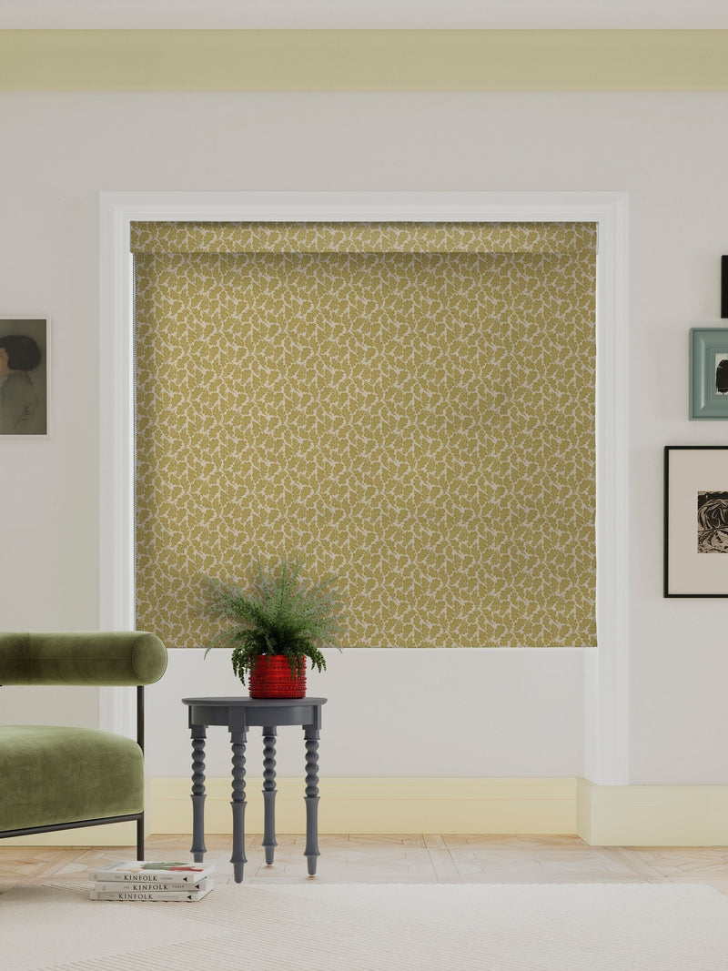 Land & Shore oak leaf roman blind yellow, imported from the UK