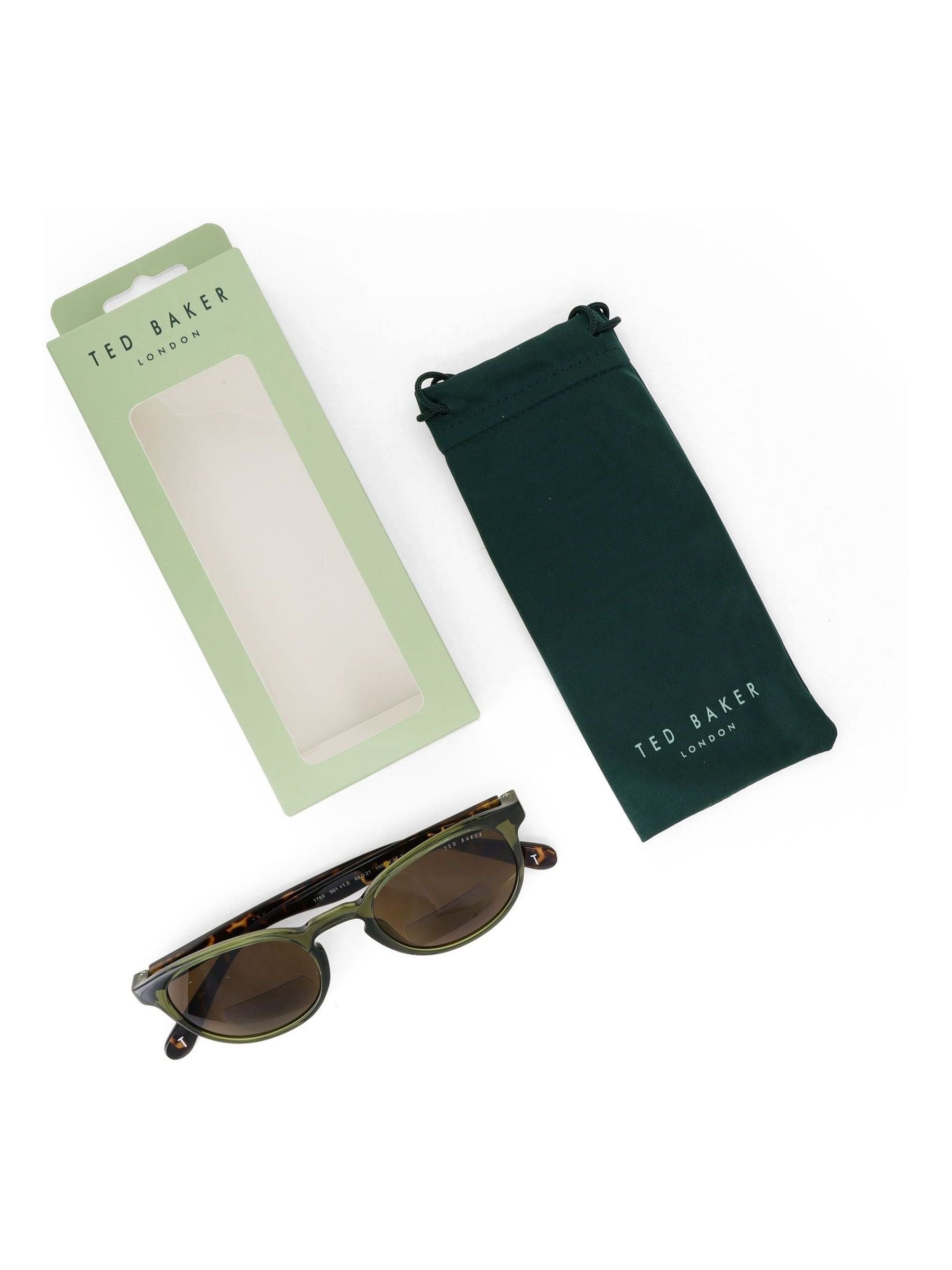 Ted Baker green reader sunglasses with +2.5 strength (British brand)