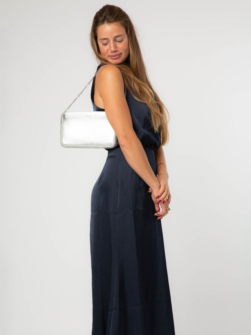 Pure Luxuries silver leather evening bag with chain strap - British product