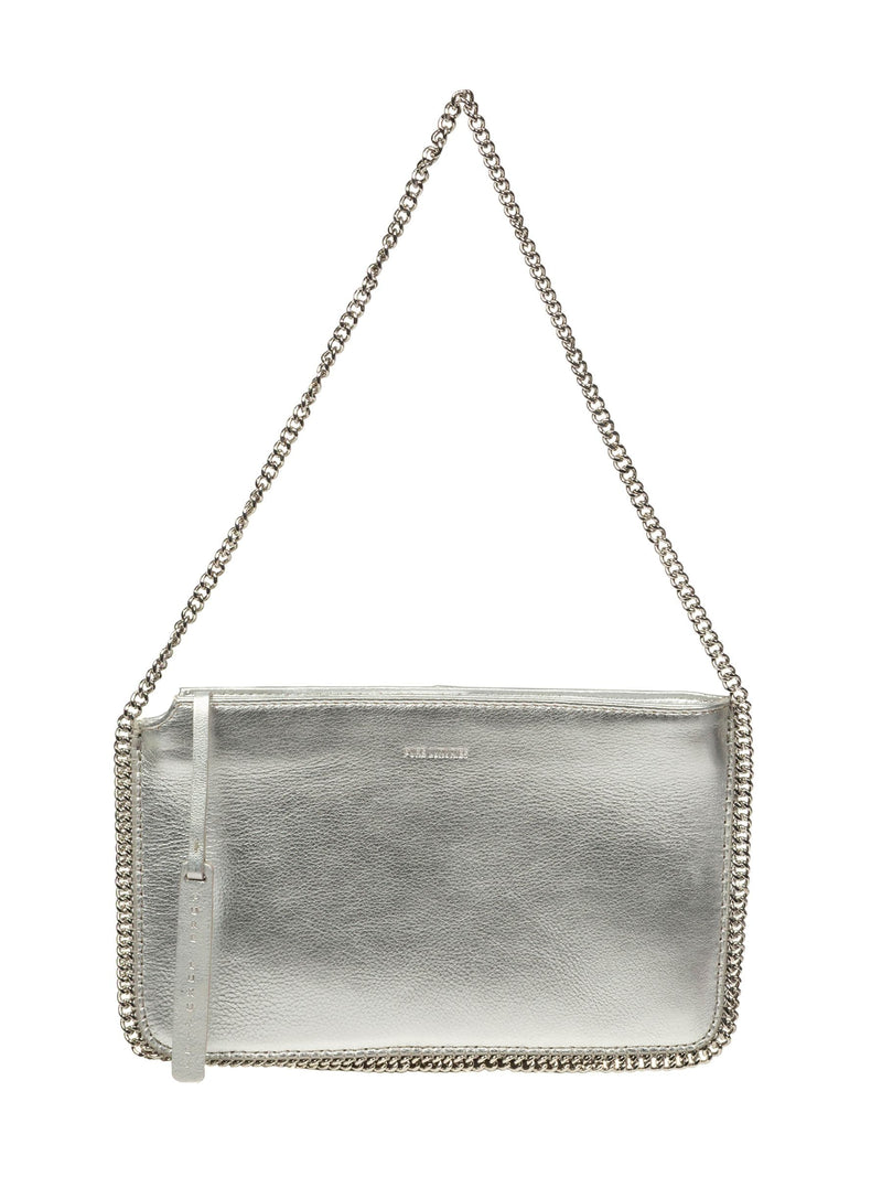 Pure Luxuries silver leather evening bag with chain strap - British product