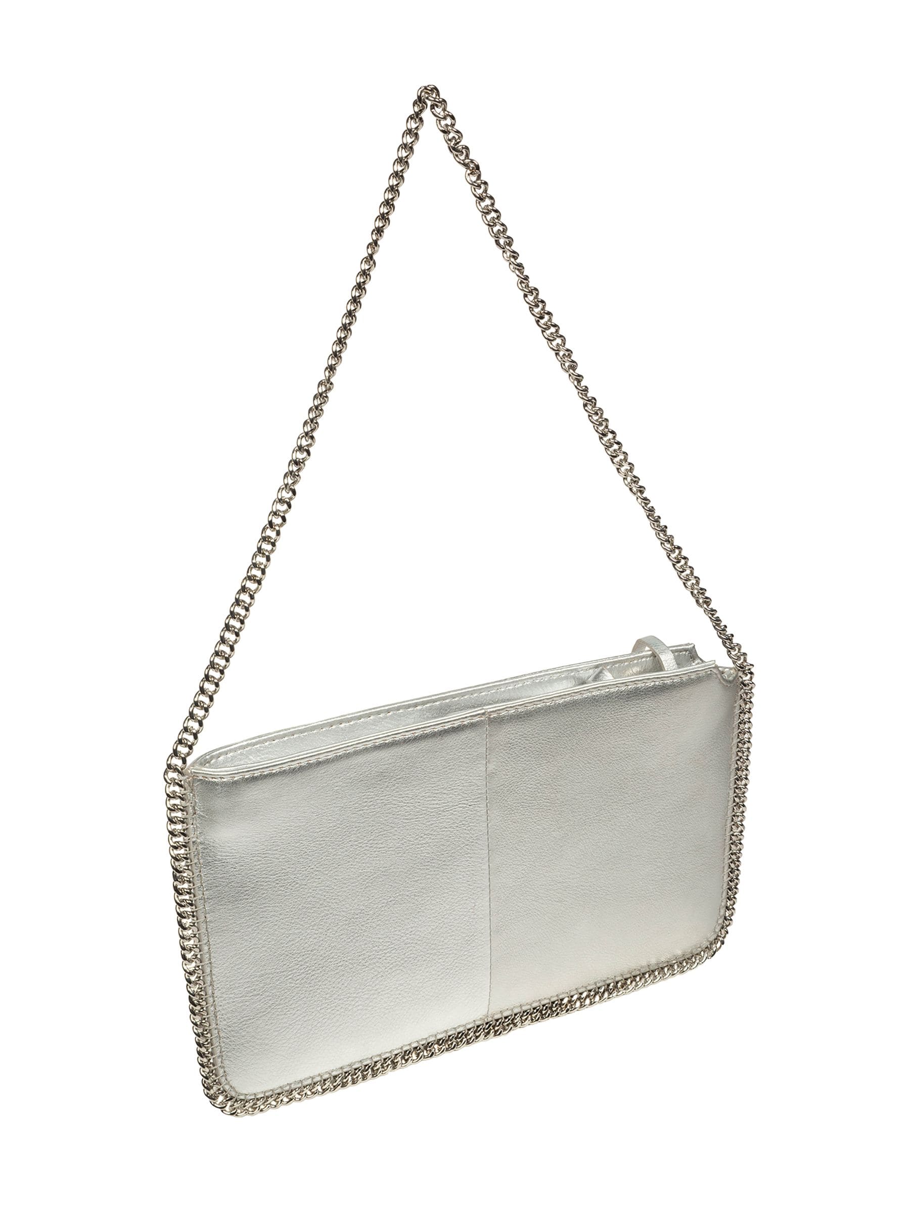 Pure Luxuries silver leather evening bag with chain strap - British product